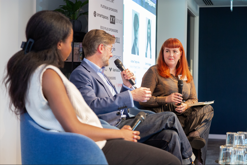 A panel discussion at a future of work conference